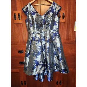 Oleg Cassini Navy and Silver Floral Cocktail Dress High Low Hem Size 22W